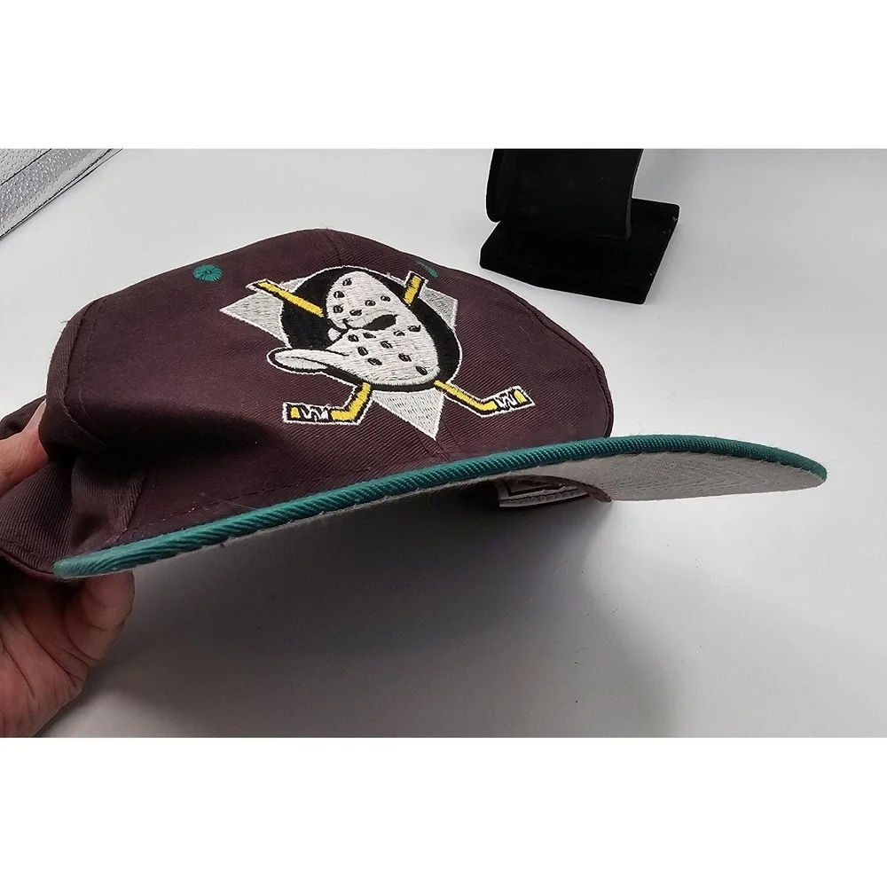 Vintage Anaheim Mighty Ducks Logo 7 NHL Snapback Hat Cap Blockhead Logo Disney